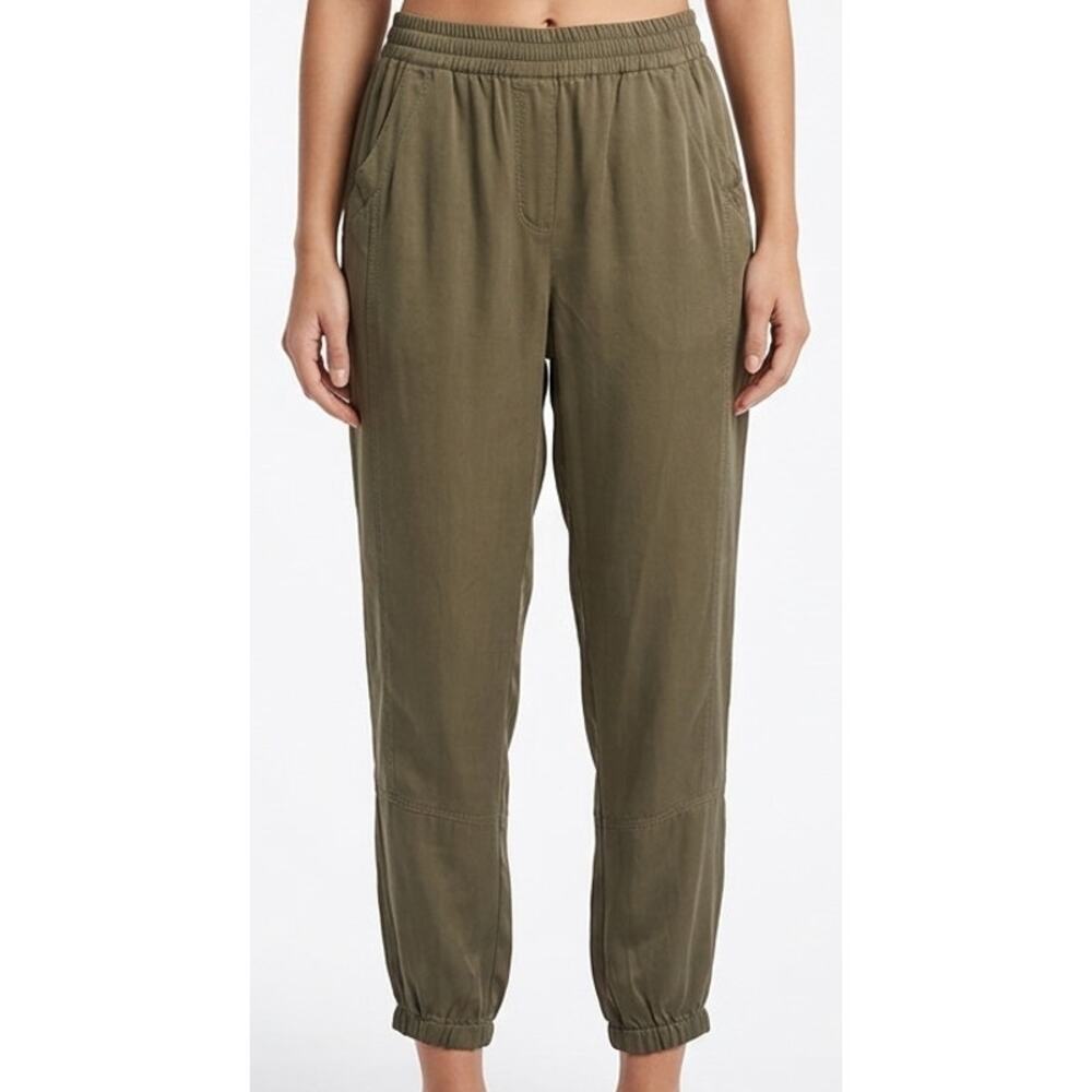 RENUAR Jogger Pants Elastic Waist High Rise Tapered Leg Olive Green Womens Sz L